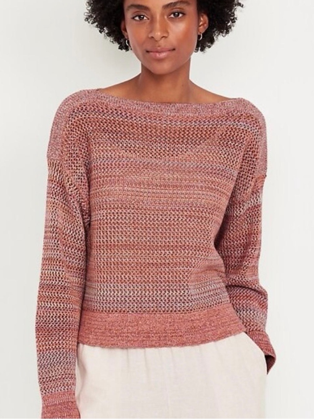 Old Navy Boat Neck Open Stitch Sweater Womens Size Large Fall Colors Autumn